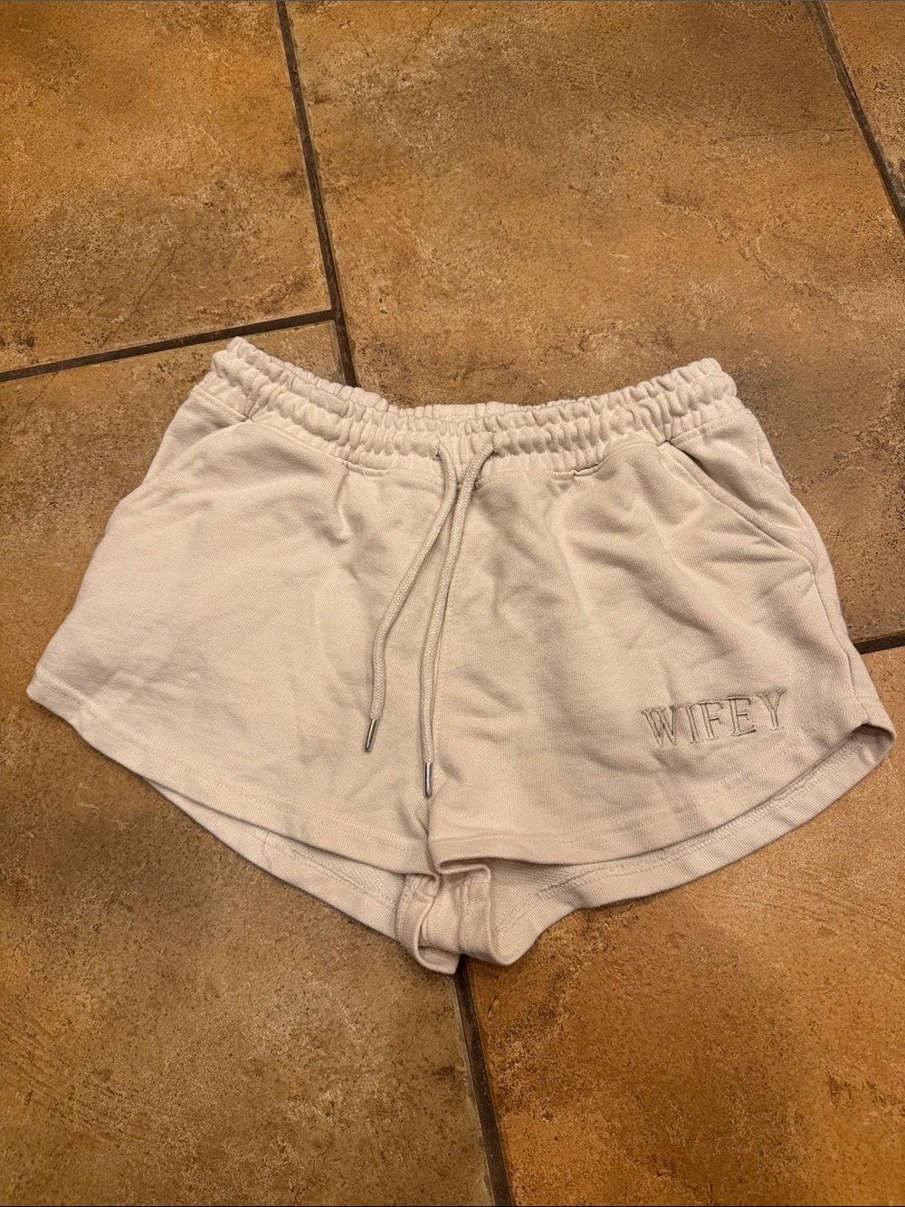 Wifey Embroidered Athletic Lounge Shorts - Cream